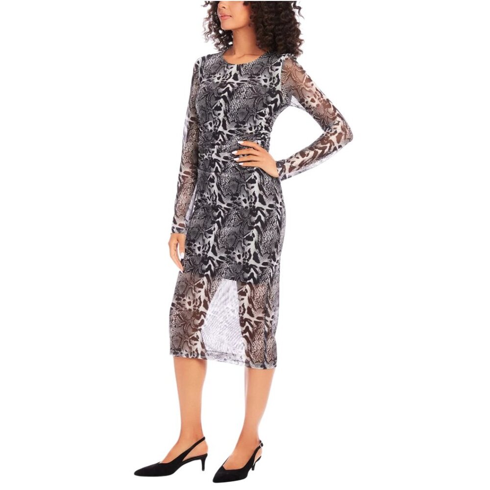148$ Karen Kane Mesh Side Shirred Midi Party Cocktail Dress Size M Black White - Picture 3 of 3
